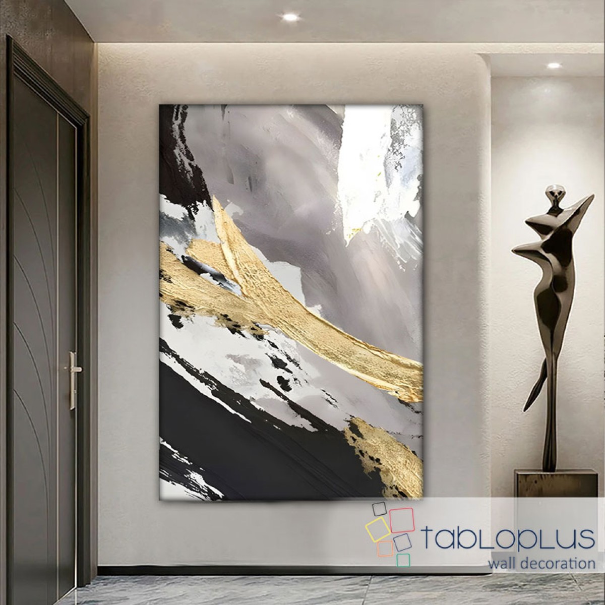 Abstract Black Gold Textured Partial Oil Painting